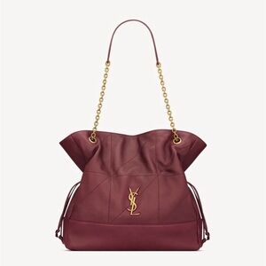 Yves Saint Laurent Maroon Shoulder Bag with Gold Accents